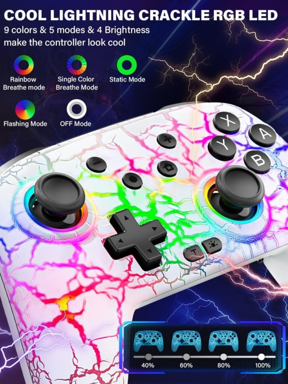 Wireless Switch Controller for Nintendo Switch/OLED/Lite - 1000mAh, LED Lights - Picture 3 of 8